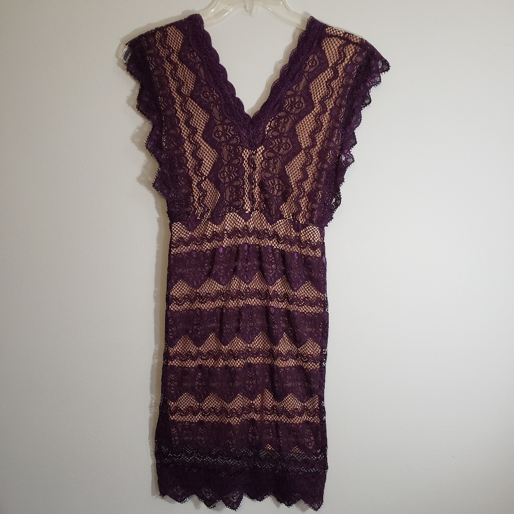 Shinestar, Size M, Purple, Lace Stretch Dress